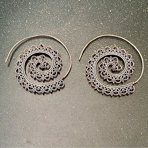 Silver spiral 🌀 earrings hoops ethnic boho geometric tribal hoops